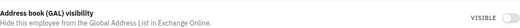 The Address book (GAL) visibility toggle on the employee details page