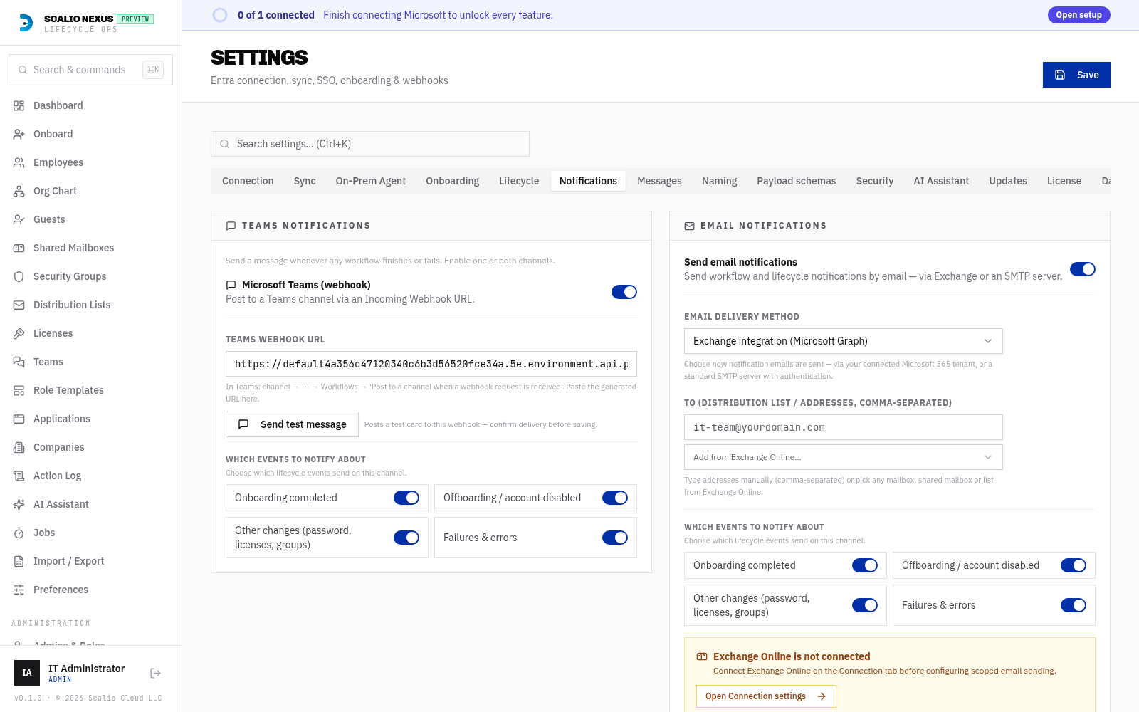 Notifications settings