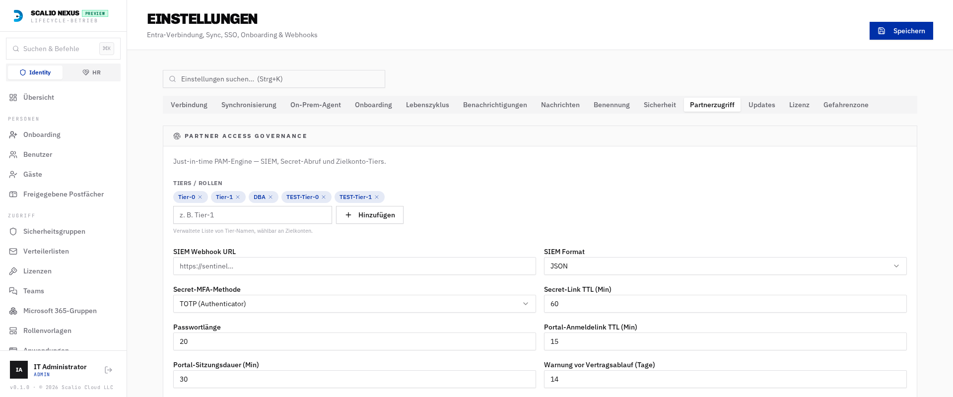 Settings → Partner Access — engine configuration