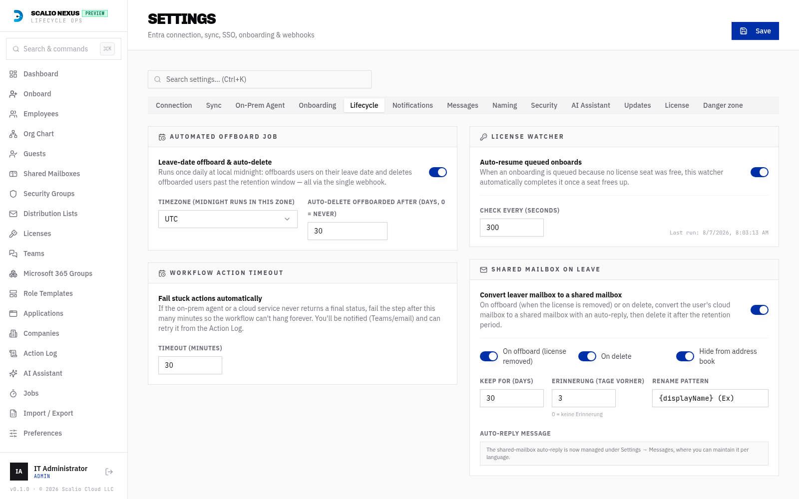 Shared mailbox conversion settings